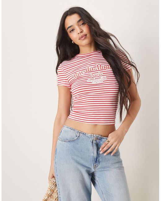 ASOS Red Stripe Baby Tee With Paris Graphic