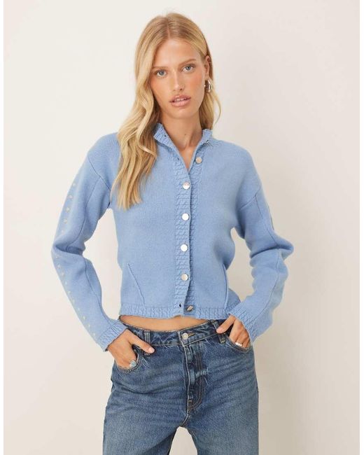 Never Fully Dressed Blue Studded Knit Cardigan