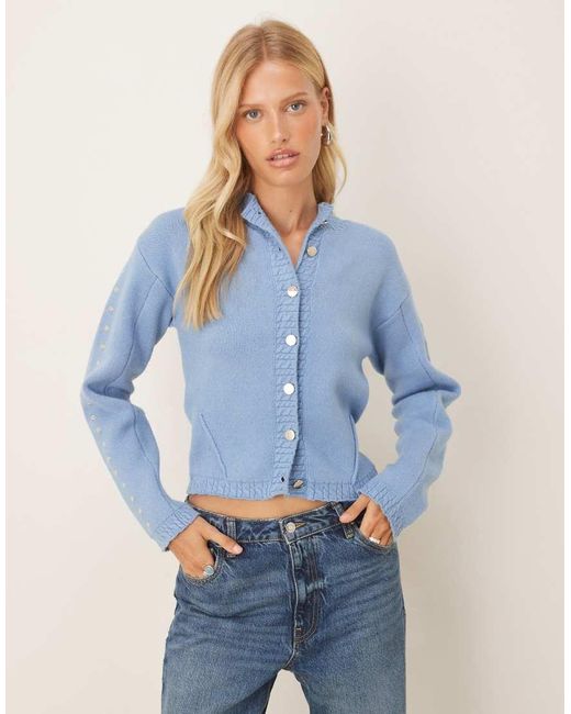 Never Fully Dressed Blue Studded Knit Cardigan