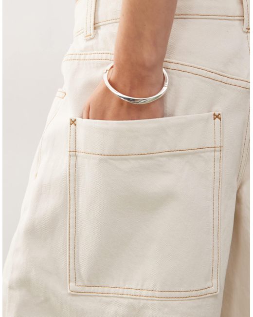 Collusion White Denim Skater Jorts With Contrast Stitch