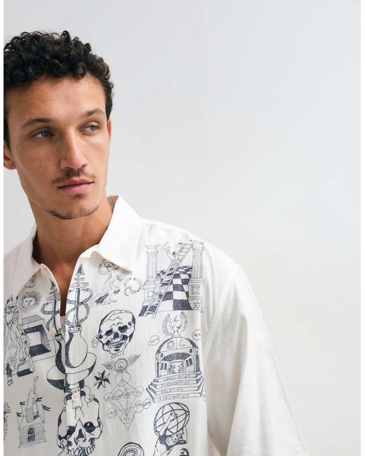 AllSaints White Ignis Short Sleeve Graphic Illustrative Logo Shirt for men
