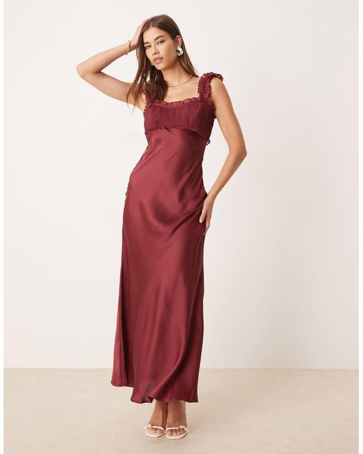 ASOS Red Ruched Bust Chiffon Midi Dress