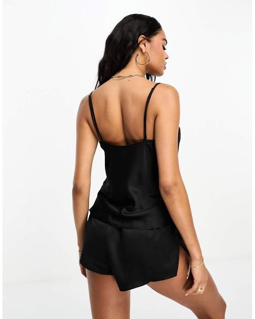 Ann Summers Black Cerise Lace Trim Satin Cami Short Set