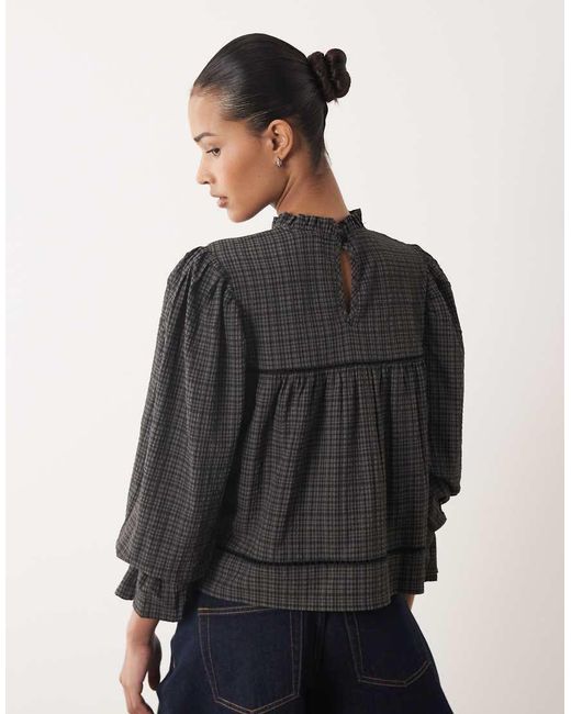 Wednesday's Girl Gray Wednesdays Girl Long Sleeve Shirred Collared Blouse
