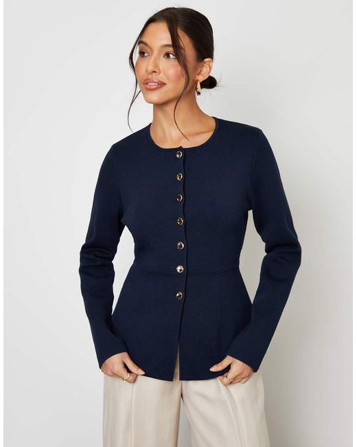 Threadbare Blue Cinched Knitted Button Up Cardigan