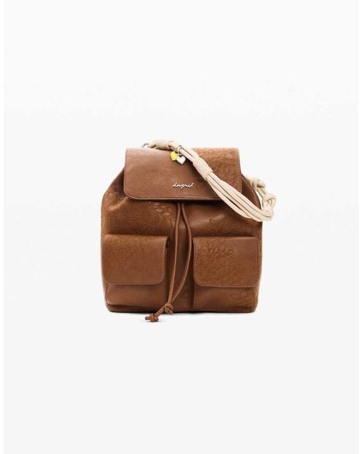 Desigual Brown Small Embroidered Backpack