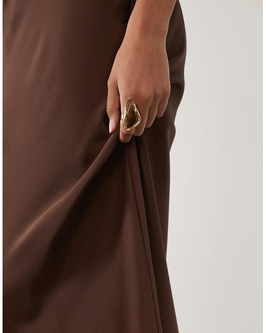 New Look Natural Satin Bias Midi Skirt