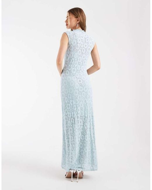 Object White All-over Floral Lace High Neck Sleeveless Maxi Dress