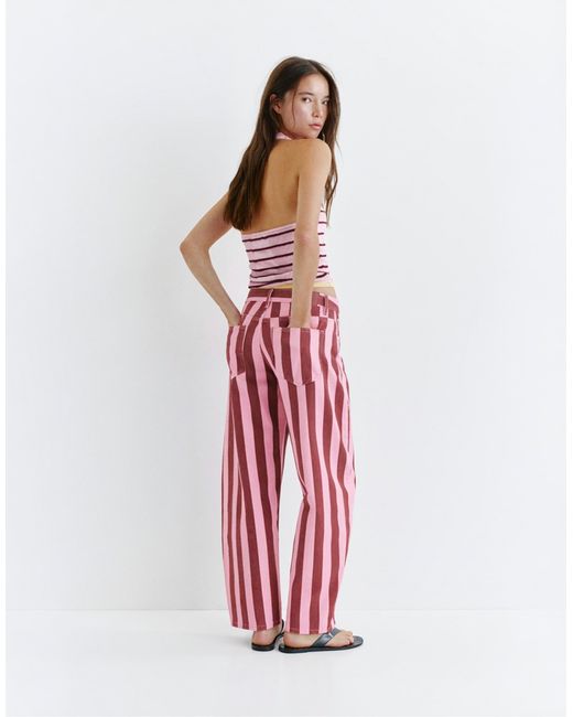 Jean barrel à rayures Pull&Bear en coloris Red