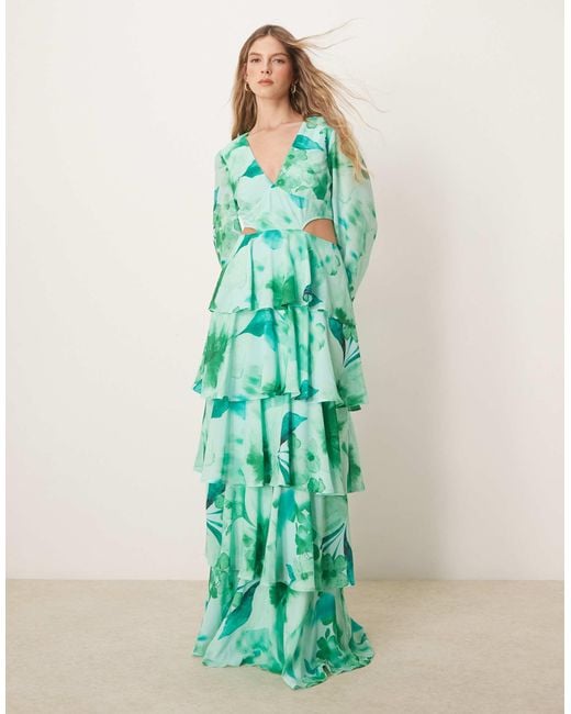 Pretty Lavish Cut Out Tiered Ruffle Maxi Dress in Green | Lyst Pretty Lavish Cut Out Tiered Ruffle Maxi Dress in Green | Lyst