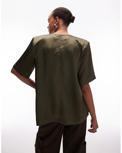 ASOS Green Oversized Satin T-shirt With Shoulder Pads