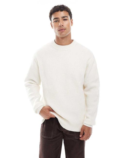 Jack & Jones White Oversize Thick Ribbed Jumper for men