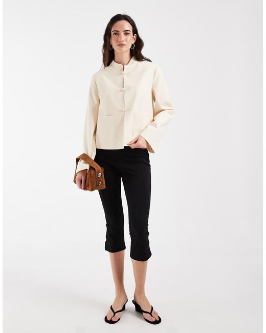ASOS Natural Linen Blend Boxy Fit Mandarin Jacket