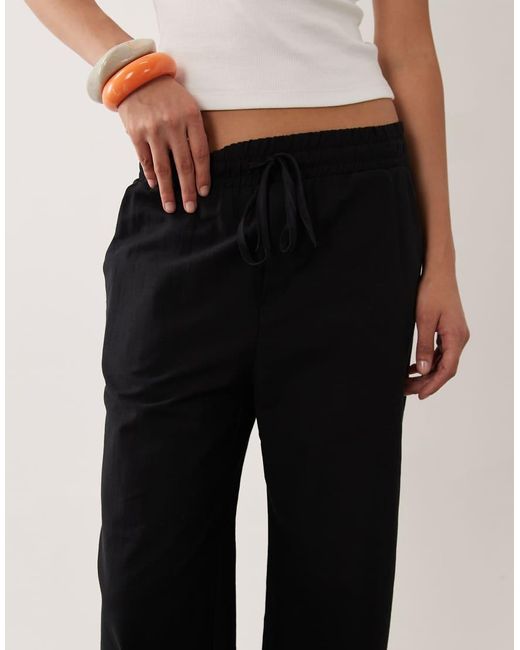 Miss Selfridge Black Linen Blend Wide Leg Trouser