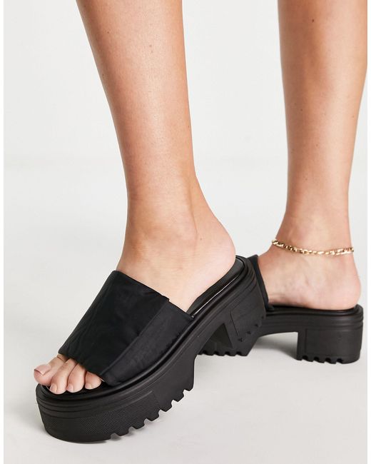 ASOS Ticket Chunky Padded Flatform Mules in Black | Lyst