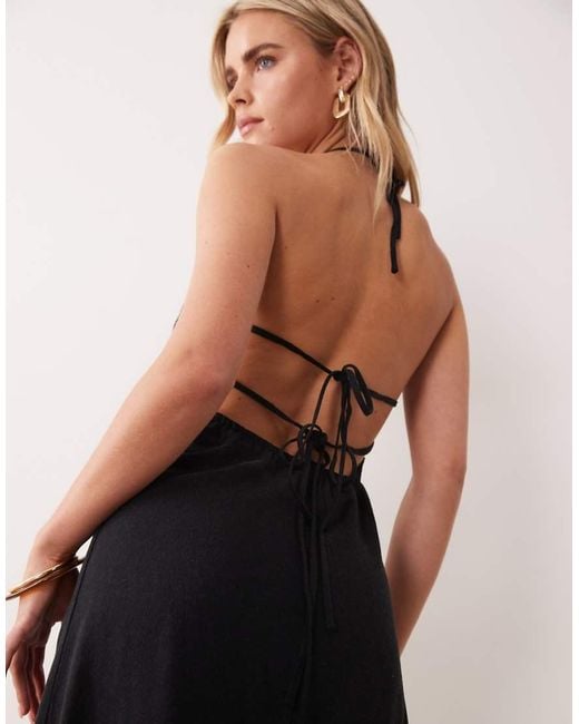 Miss Selfridge Black Linen Look Halter Maxi Dress