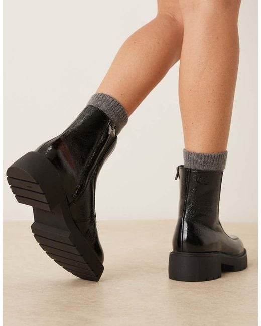 Calvin Klein Black Chunky Leather Ankle Boot With Zipper