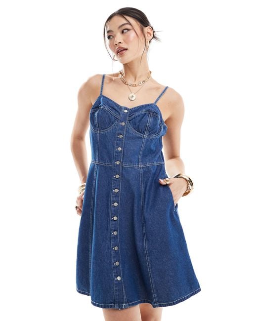 River Island Blue Button Through Denim Mini Dress
