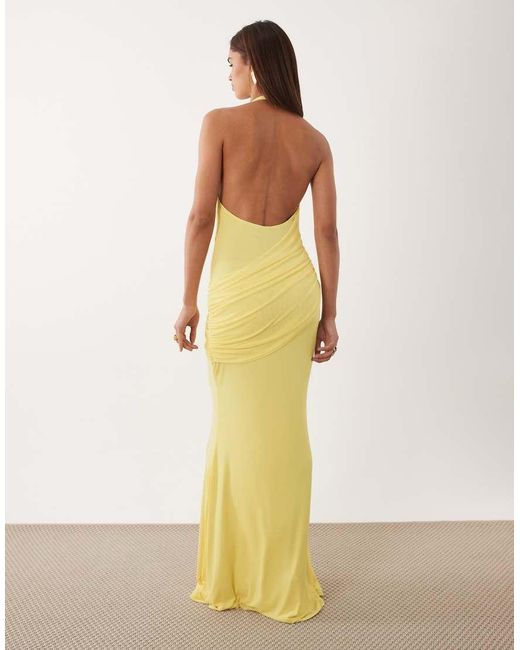 ASOS Green Mesh Halter Maxi Dress With Draped Sash Detail