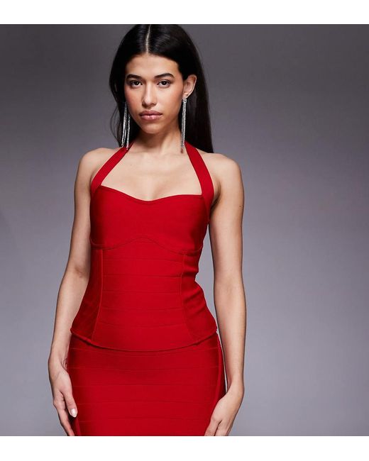 Kaiia Red Exclusive Premium Sculpting Bandage Sweetheart Halterneck Top