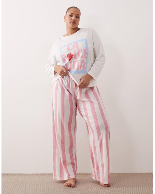 ASOS Pink Asos design curve – pyjama aus langärmligem oversize-t-shirt und hose mit "dolce vita"-print