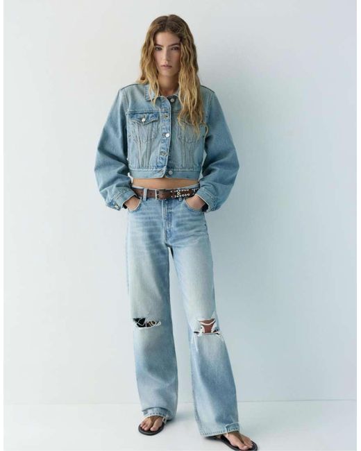 Pull&Bear Blue Cropped Denim Jacket