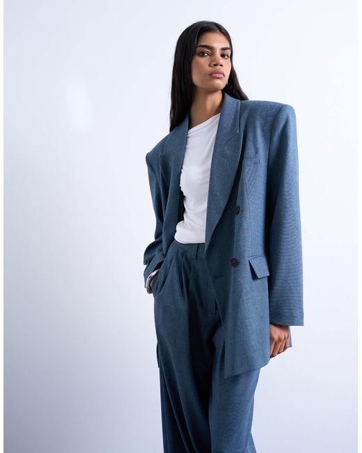 TOPSHOP Blue 80s Double Breasted Oversized Suit Blazer