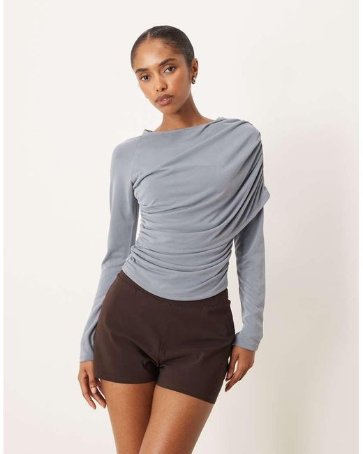 ASOS Gray Modal Wrap Detail Long Sleeve Tee