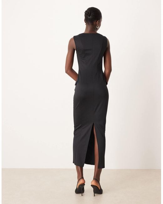 ASOS Black Square Neck Seamed Workwear Midi