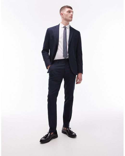 Topman Blue Skinny Textured Suit Pants for men