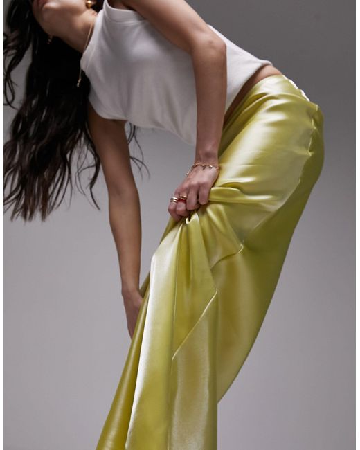 TOPSHOP Metallic Bias Skirt in Yellow | Lyst Canada