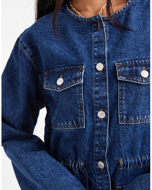 ASOS Blue Cinch Waist Utility Pocket Denim Jacket With Waist Cord