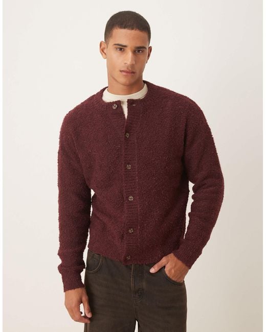 ASOS – strickjacke aus locker gestricktem bouclé-stoff in Red für Herren