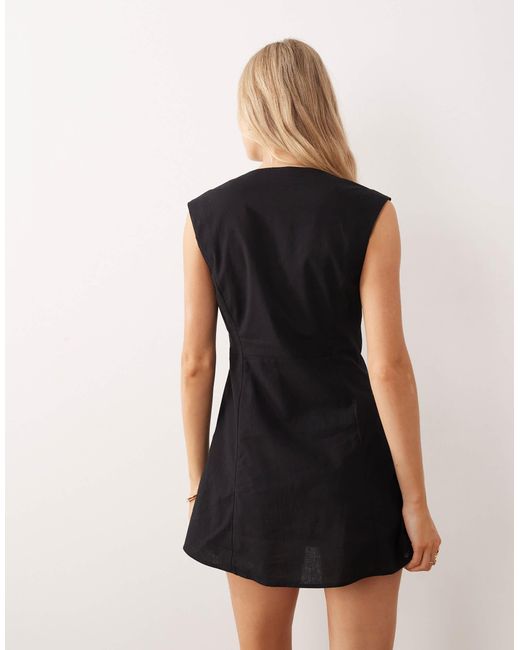 ASOS Black Square Neck Button Down Mini Sundress