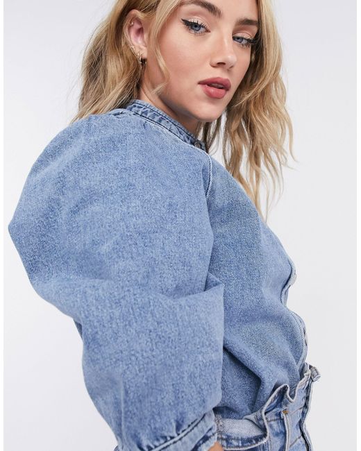 SELECTED Femme Denim Shirt With Puff 