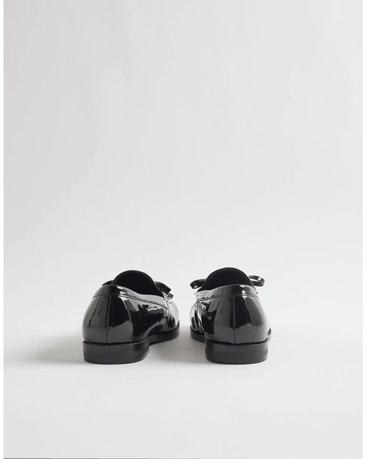 River Island Blue Faux Leather Bow Loafers