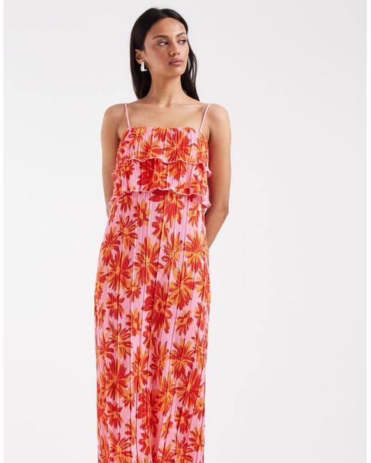 Pieces Plisse Cami Dress With Tiered Ruffle Top Detail