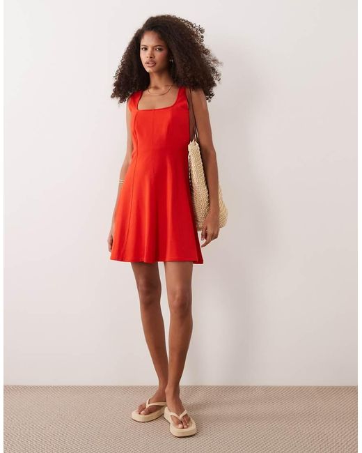 ASOS Red Square Neck Seam Detailing Mini Dress