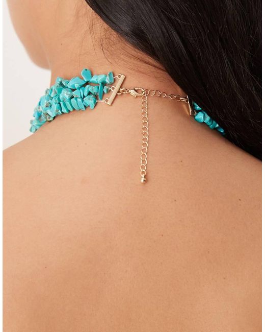 Collar Corto De Varias Hileras Con Fragmentos De Piedras Auténticas De Asos Design Curve ASOS de color Blue