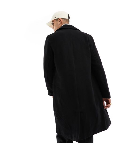Only & Sons Black Oversized Wool Mix Overcoat for men