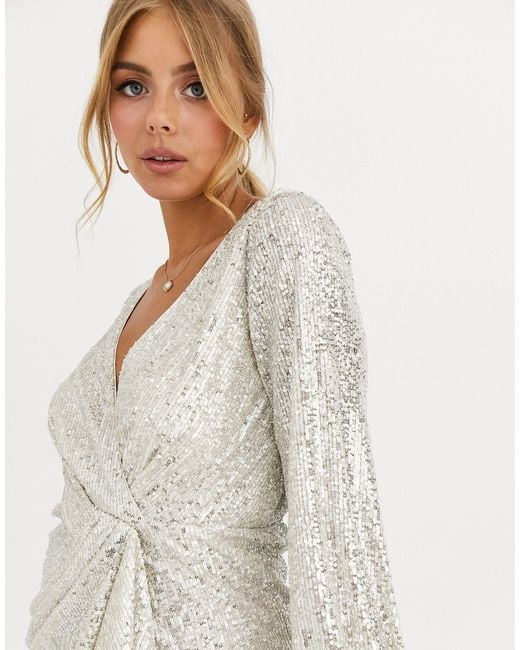 Forever New Sequin Flippy Hem Wrap Dress in Metallic Lyst Australia
