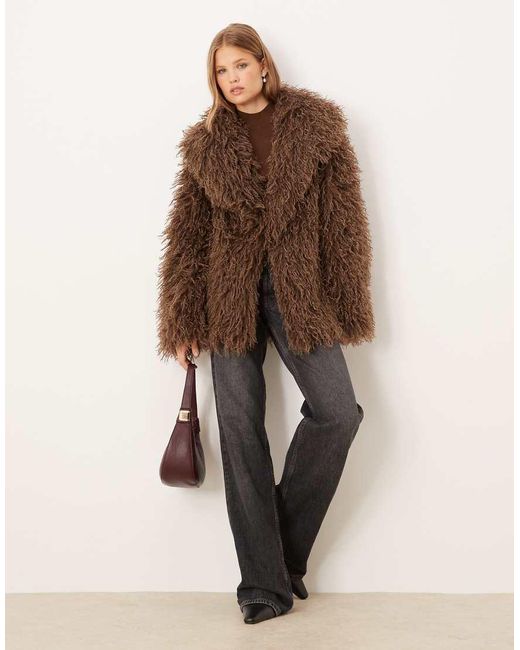Brave Soul Brown Longline Mongolian Faux Fur Jacket