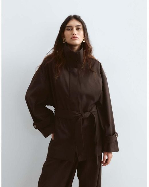 ARRANGE Brown Funnel Neck Belted Jacket Co-Ord