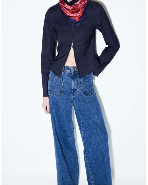 Stradivarius Blue Straight-fit Jeans With Pockets