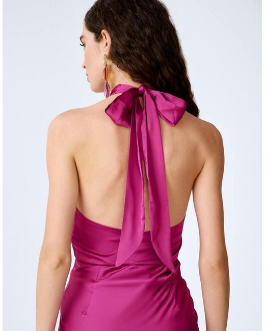 OMNES Pink Dresses Arles Halterneck Satin Maxi Dress