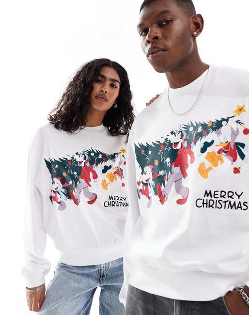 ASOS Disney Christmas Boxy Oversized Sweatshirt With Mickey Mouse Friends Front Print in White Lyst UK
