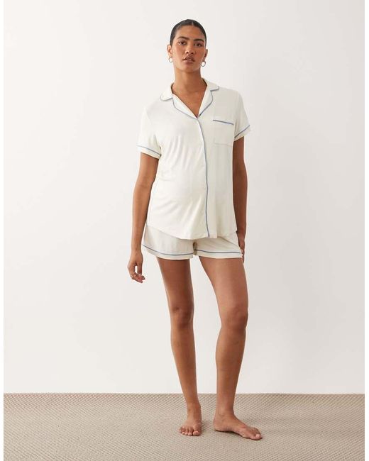 ASOS White Asos Design Maternity Super Soft Short Sleeve Shirt And Short Pyjama Set