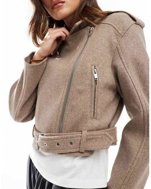 Bershka Wool Boxy Biker Jacket in Grey Lyst UK