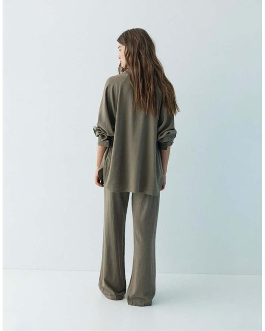 Pull&Bear Broek Van Linnenmix in het Green