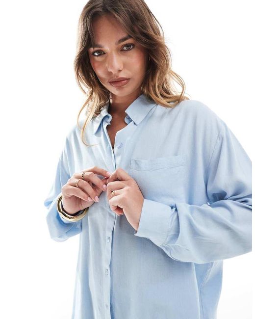 Pieces Overhemd Van Linnenmix in het Blue